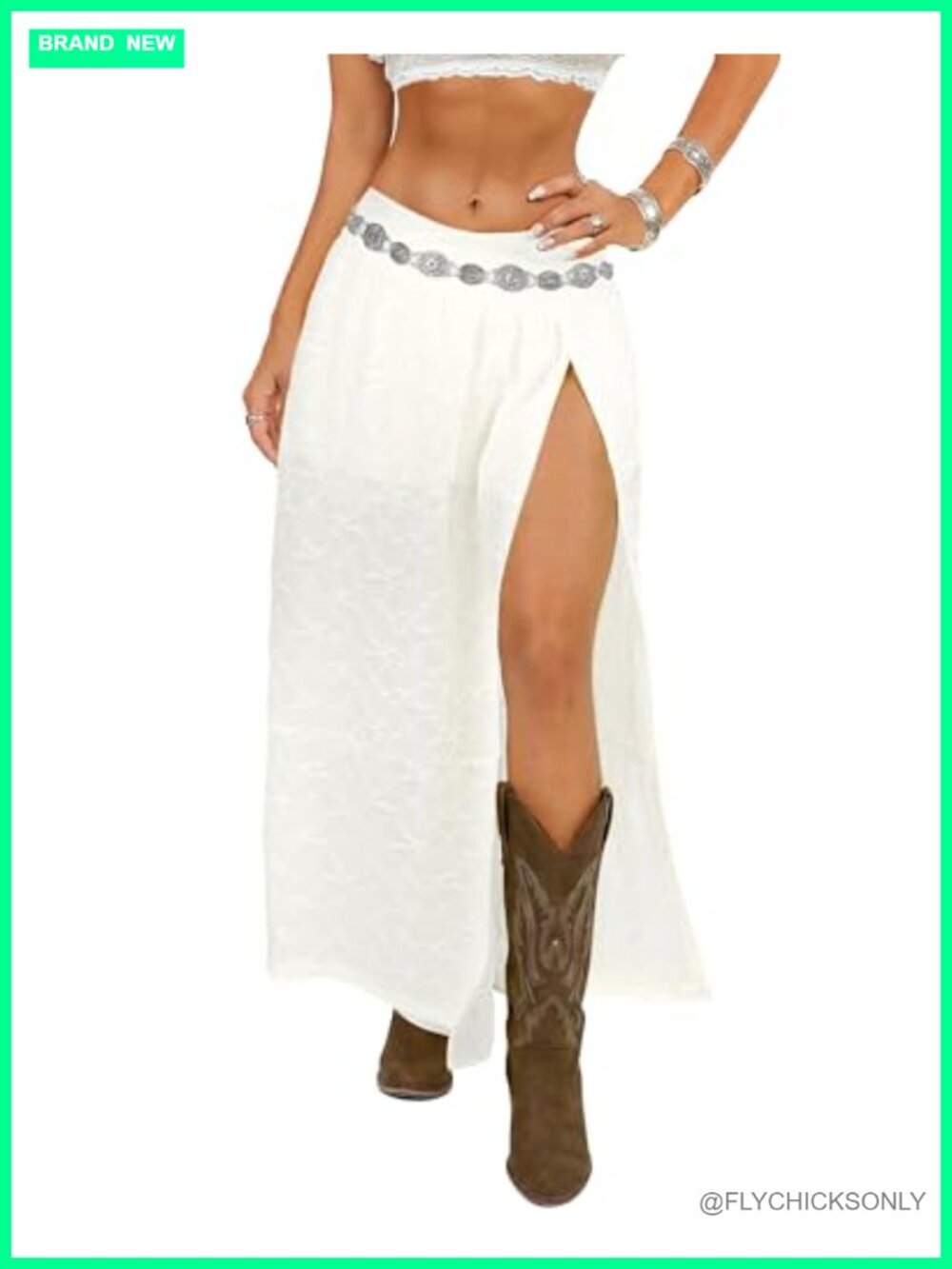 Women's Western Boho Lace Maxi Skirt High Slit Cowgirl Beach Skirt